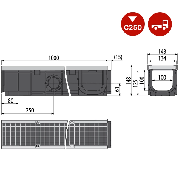 תעלת ניקוז חוץ פלסאון | PROFI C250 – תמונה 2