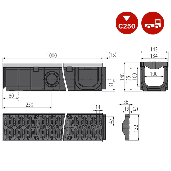 תעלת ניקוז חוץ פלסאון | PROFI C250 – תמונה 4