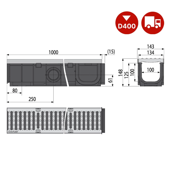 תעלת ניקוז חוץ פלסאון | TOP D400 – תמונה 2